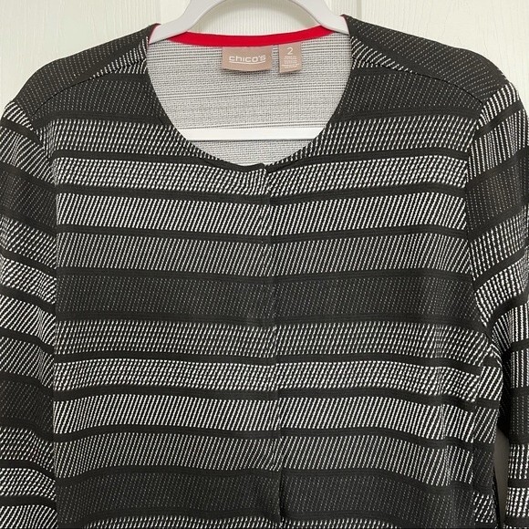 Chico’s 2 Knit Jacket Snap Buttons Black Dark Academia Chic Sophisticated Size L - Picture 3 of 15